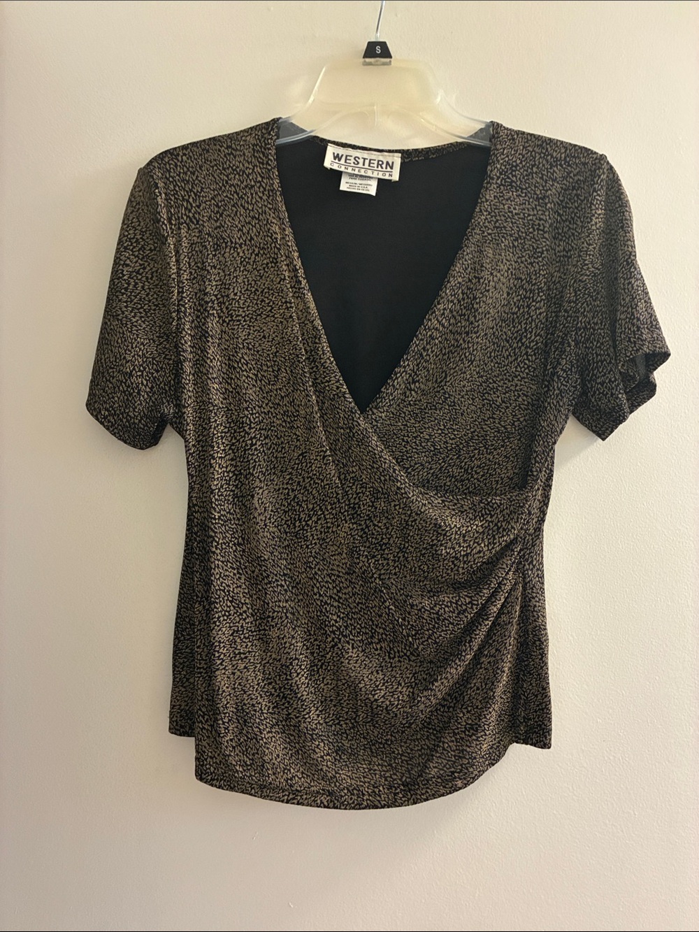 Black & Gold Wrap-Style Women's Top